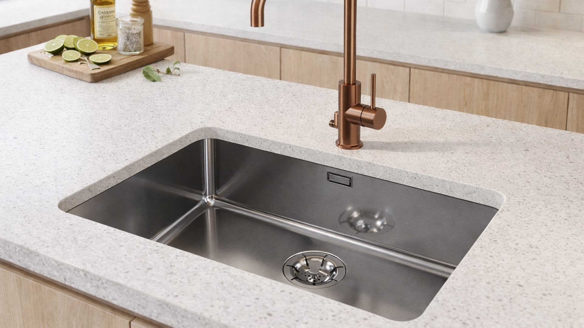 ONE-70 undermontert i en lys benkeplate